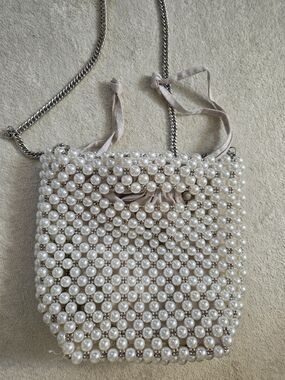 Zara Pearl Beaded Mini Crossbody Bag in Ivory